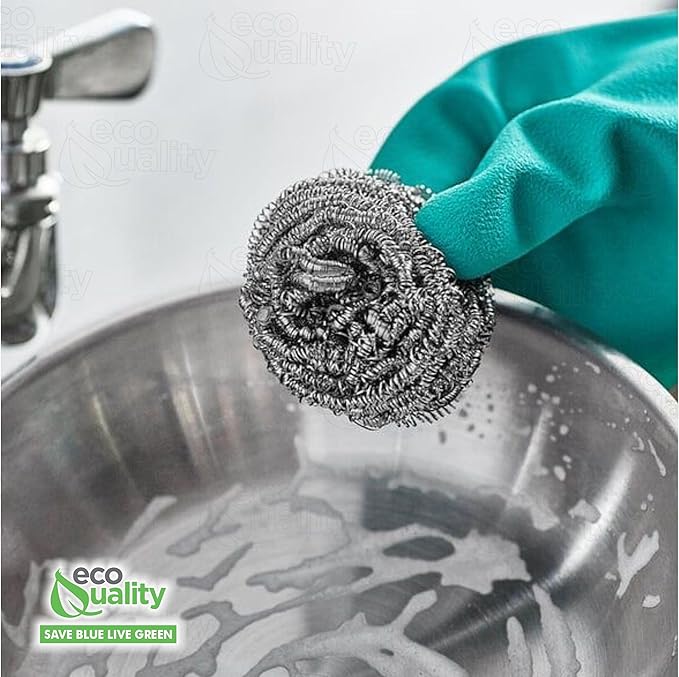 48 Pack Stainless Steel Sponges, Steel Wool Scrubber, Scrubbing Scouring Pad for Pots, Pans and Ovens Great for Kitchen, Bathroom, Outdoors by EcoQuality
