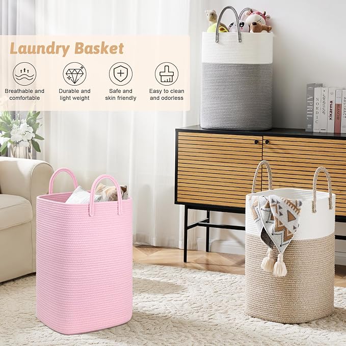 Artfeel Laundry Basket,Woven Cotton Rope Laundry Hamper,80L Versatile Storage for Dirty Clothes,Baby Toys,and Blankets in Bathroom, Nursery,and Living Room