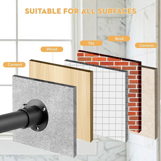 Closet Rods for Hanging Clothes, 1.3 Inch Diameter Heavy Duty Closet Rod 17-28 Inch Adjustable, Metal Closet Poles for Hanging Clothes, Matte Black Bar for Closet, Wardrobes, Bathroom, Windows