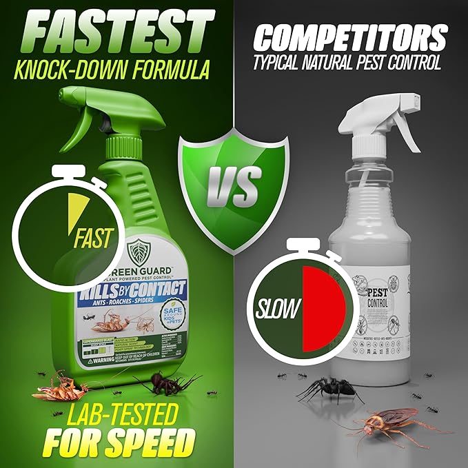 Green Guard Pest Control Spray - Indoor & Outdoor Killer of Ants, Roaches, Spiders & Other Crawling Insects, Safe Around Children & Pets, Plant-Based, Pleasant Scent (Lemongrass Blast, 32 oz)