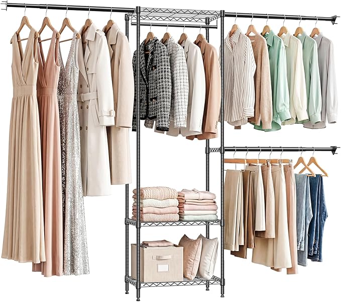 IZEUK Heavy Duty Rolling Garment Rack Wire Clothes Rack for Hanging Clothes (Black, 3 Tier with 3 Rod)