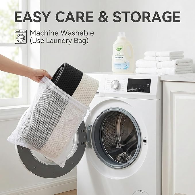 JMvicyroam 65L Extra Large Blanket Basket for Living Room - Woven Cotton Rope Laundry Hamper with Reinforced Handles - Storage Bin for Pillows, Comforters & Toys - Machine Washable,White&Black