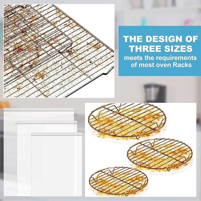 Oven Rack Cleaner Bags Kit Heavy Duty Reusable Oven Rack Soaking Cleaner Bags in 3 Sizes with Gloves Steel Wool Sponges Cleaning Cloths for Deep Degreasing Household Maintenance