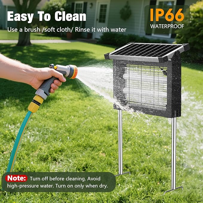 Solar Bug Zapper Outdoor, 4500V Mosquito Zapper Waterproof with Panel Sensor Electric Fly Zapper Rechargeable Mosquito Killer with 10FT Extension Cord, Fly Trap Ideal for Patio, Backyard, Camping