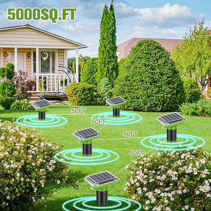 Solar Mole Repellent, Ultrasonic Gopher Repeller Outdoor, Solar Powered Waterproof Snake Repellent Deterrent Gopher Vole Snake Pest and Other Animals from Lawn Garden Yard Home(Green, 2 PCS)