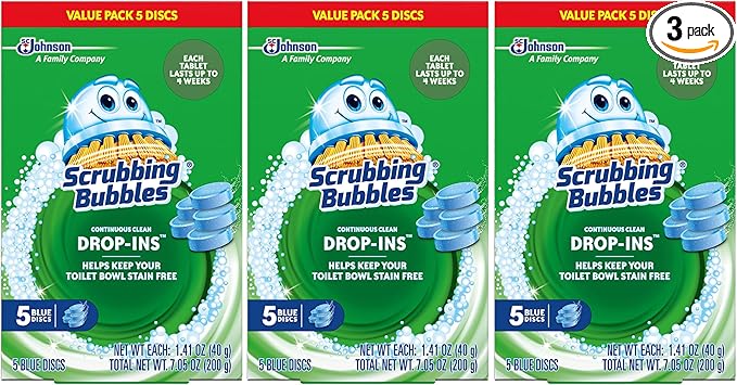 Scrubbing Bubbles Toilet Bowl Tablets, Continuous Clean Toilet Drop In Discs, Each Tablet Provides 4 Weeks of Protection Against Stains and Build Up, 5 Count (Pack of 3)