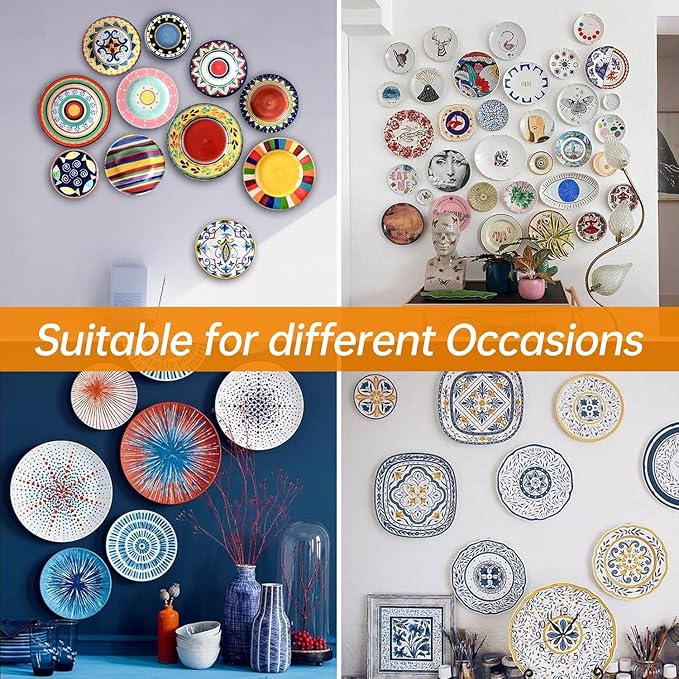 Plate Hangers for The Wall, Suitable for 12-16 inch Decorative Plate, Stainless Steel Wire Plate Holder with Wall Hooks and Rubber tip Protectors, Plate Hangers for Displaying Plates, Platter, Black