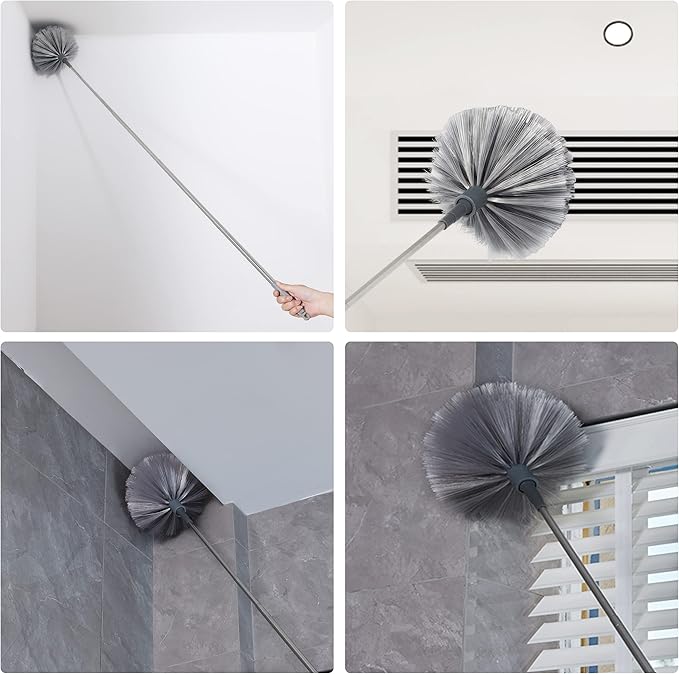 BOOMJOY Microfiber Feather and Cobweb Duster Set, Bendable Head and 100 inches Extension Pole, for High Ceiling, Fan, Blinds, Furniture