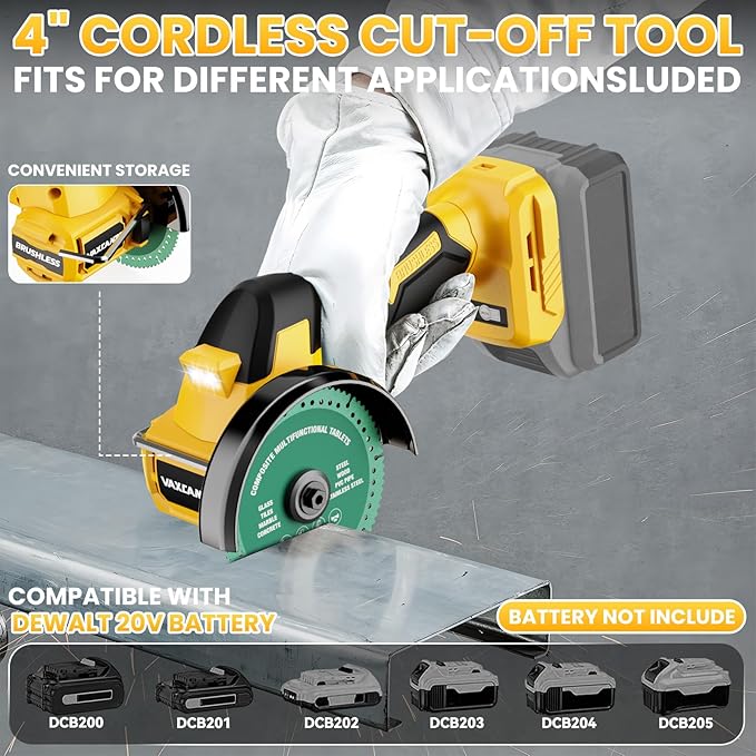 Cordless Cut Off Tool Compatible with DeWalt 20V Max Battery, 18,000 RPM Brushless Motor, 4" Blades (2pcs) with Dust Cover, 1.2mm Max Blade Thickness for Wood/Metal/Plastic【BATTERIES NOT INCLUDED】