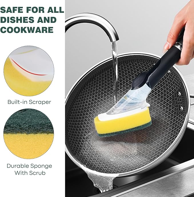 Sponge Brush Refills for OXO Dish Brush, 4 Pack Soap Dispensing Dish Refills, Scrub Replacement Head for Scrubber, Sponge Replacement Head Fits Soap Dispensing Handle
