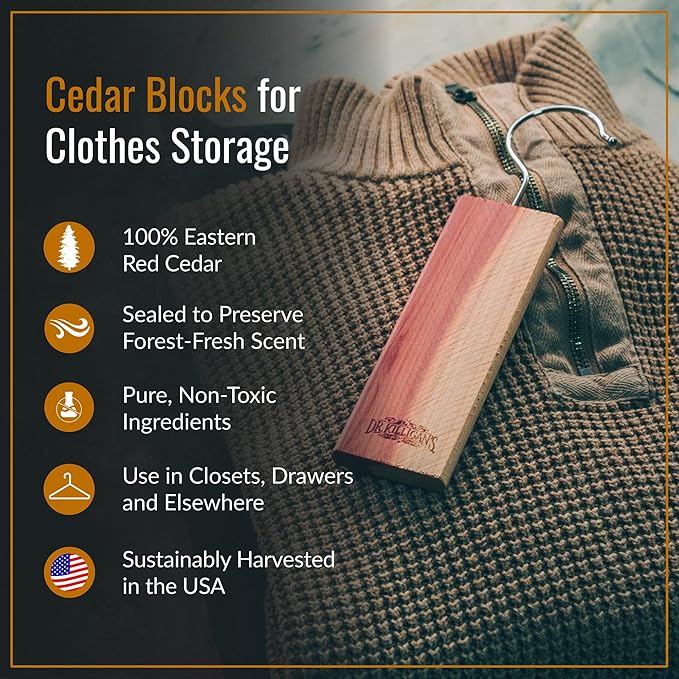 Dr. Killigan's Cedarwood Planks - Cedar Blocks for Clothes Storage, Great Alternative to Moth Balls for Closet, Drawer Deodorizer, Sustainably Harvested in USA (10-Pack)