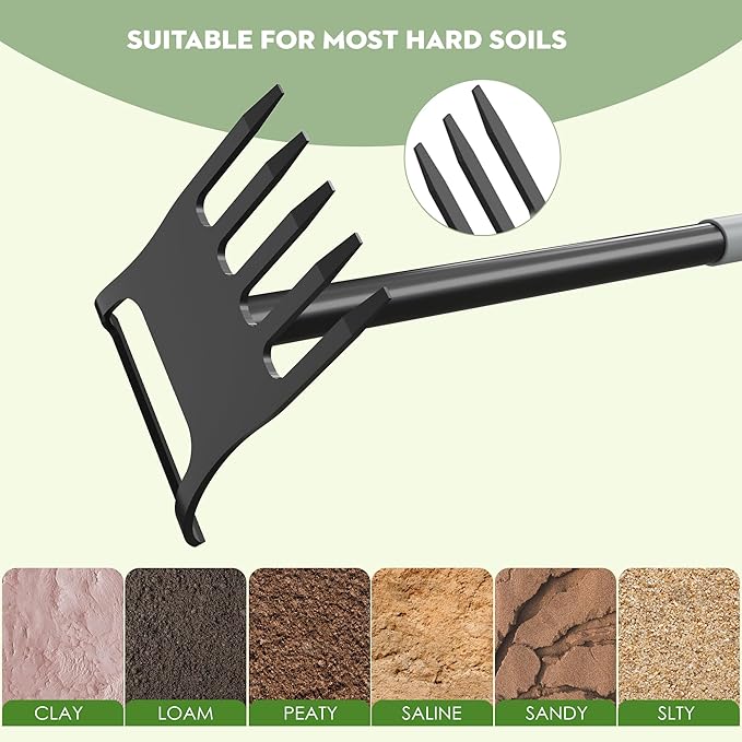 Garden Hoe - Stirrup Hoe and Rake 2 in 1, Heavy Duty Garden Hoe for Weeding with Adjustable Handle 17-60 Inch, Garden Hula Hoe with Rake, Ring Stirrup Hoe Weeder, Black