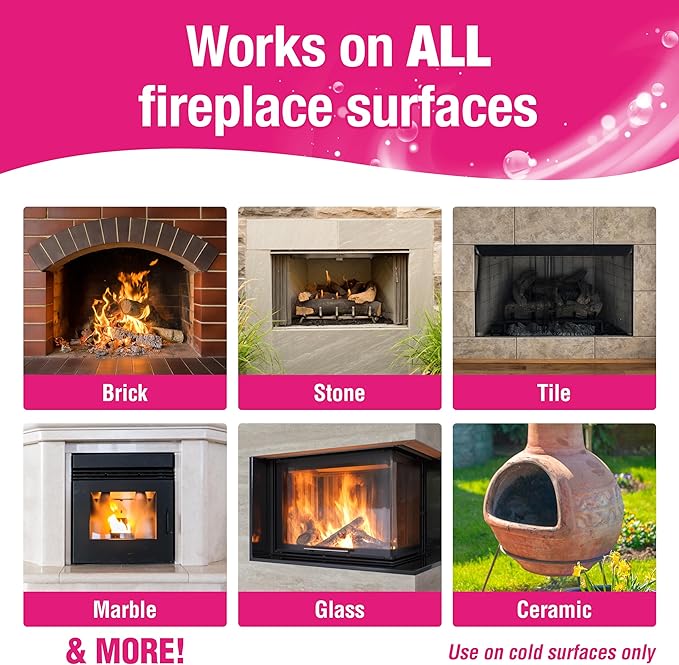 Quick 'n Brite Fireplace Brick and Stone Cleaner 64oz - Natural Stone, Tile, and Marble Cleaner with Scrub Brush - Indoor Fireplace and Wood Stove Cleaning Kit - Pellet Stove Creosote Remover