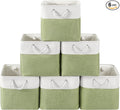 13 x 13 Inch Cube Storage Bins, 6 Pack Fabric Storage Basket with Handles, Foldable Boxes Organizer for Shelf Baskets for Home, Clothes (White/Green)