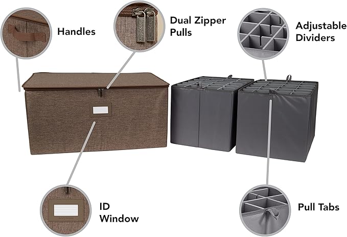 Covermates Keepsakes - Adjustable Zip-Top Storage Box - Configurable FlexGrid Compartments - Heavy Duty Polyester- Reinforced Handles - Stackable Design - Indoor Storage, Brown Heather