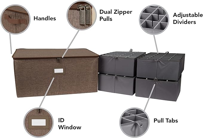 Covermates Keepsakes - Adjustable Zip-Top Storage Box - Configurable FlexGrid Compartments - Heavy Duty Polyester- Reinforced Handles - Stackable Design - Indoor Storage, Brown Heather