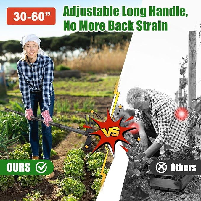 Hoe Garden Tool - Heavy Duty 2 in 1 Weed Hoes with Tiller Cultivator Rake,60 Inch Garden Hoe Long Handle for Weeding,Hand Weeder Tools for Indoor Outdoor Gardening,Planting
