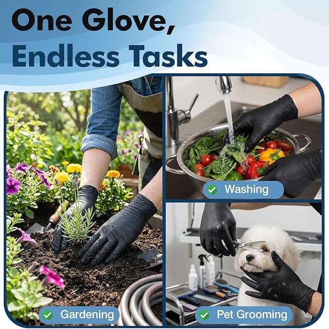Fixwal Black Disposable Nitrile Gloves, 4 Mil, 120 Count, Cleaning Service Gloves, Latex Free, Powder Free, Disposable Gloves for Cooking, Cleaning