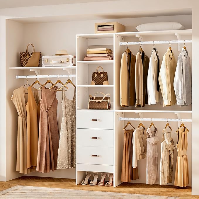 Closet Rod 17-75 Inches，1.3 Inch Diameter Heavy-Duty Adjustable Closet Rods for Hanging Clothes Closet Hanging Rod Metal Closet Poles for Wardrobes Laundry RV Bathroom（White Wood Grain Finish）