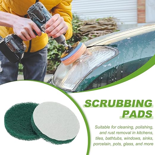 Power Scrub Pads, Scrubbing Pads 180 Grits Scouring Discs - Fitting for (Home Kitchen Cleaning - Drill Attachment - Scrubber Replacement) 8 Pcs & 4 Inch & Green