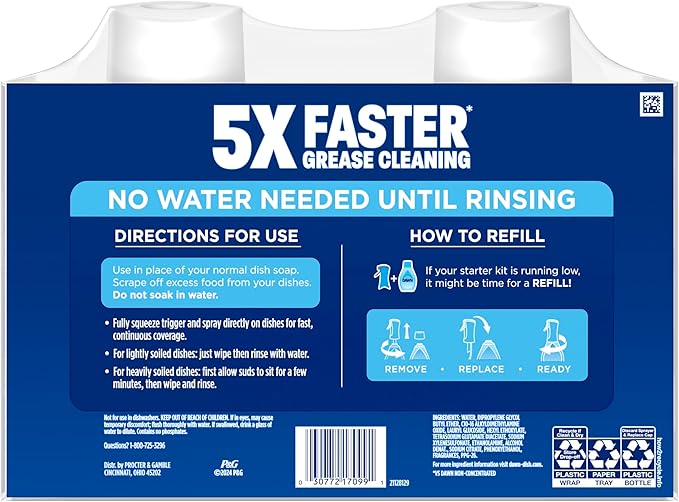 Dawn Powerwash Spray Refill, Dish Soap, Dishwashing Liquid, Free & Clear, 2 Refills, 43 Fl Oz