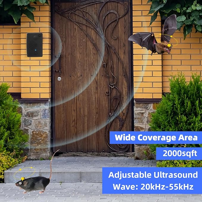 Bat Deterrent Devices,Bat Repellent for Attic,Rechargeable Bird Repellent,Porch & House | Bats Removal Do It Yourself for Indoor & Outdoor | Friendly to Human & Pet (2, Black)