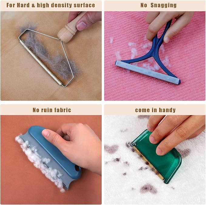 Pet Hair Remover - 4 Pack Dog Cat Hair Remover for Couch Furnitures, Reusable Lint Remover Shaver Portable Carpet Rake Scraper Brush for Blanket,Clothing, Pet Towers, Car Upholstery Blue