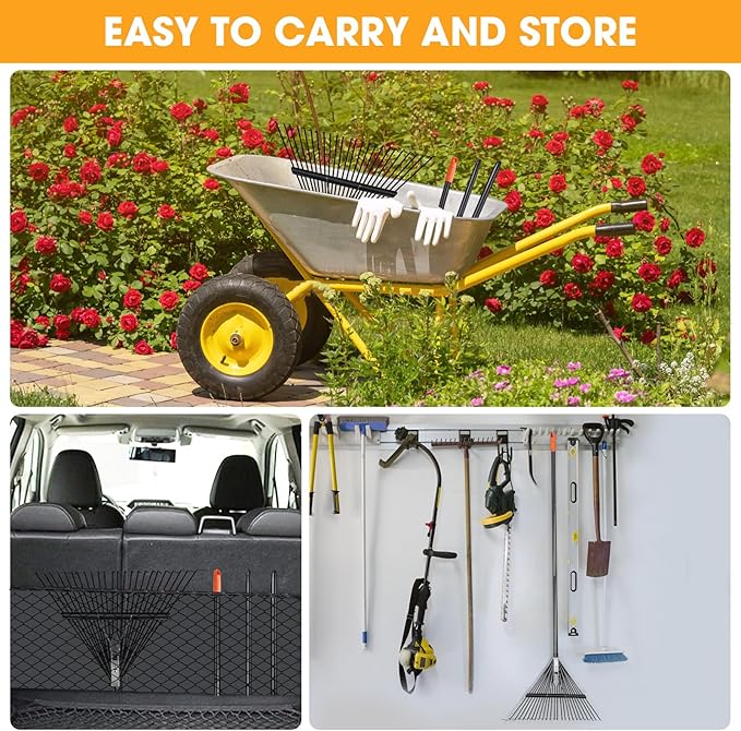 46 HRC Steel Gardening Leaf Rake, 24 Tines 23.2" Wide,Adjustable Split Long Handle 33-67",Suitable for Raking Leaves and Lawn Tidying,Garden rake and thatch rake Suitable for Adults