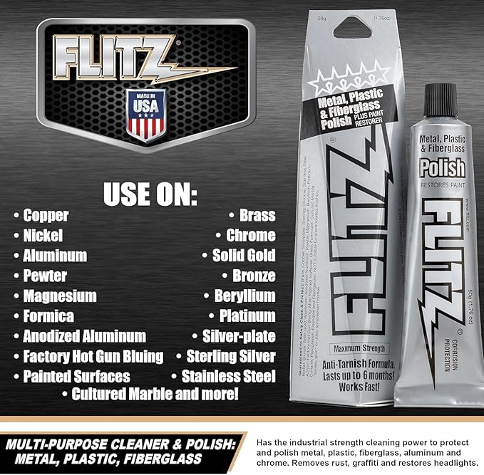 Flitz 1.76oz Metal Polish Paste + 16" x 16" Microfiber Cloth