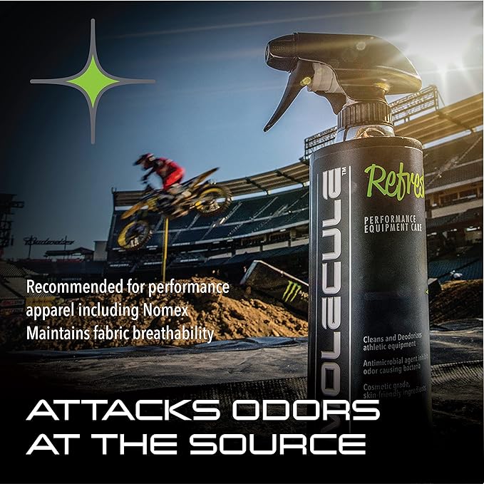 Molecule Refresh Spray | Performance Apparel Care | Cleans and Deodorizes Racing Suites & Technical Fabrics | Signature Fresh Scent | 16 Ounces