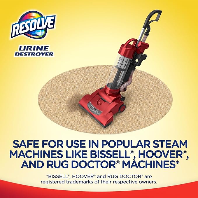 Resolve Urine Destroyer Steam Carpet Cleaner Solution – Concentrated Formula Urine Eliminator for Pet Stains & Odors,Safe for Bissell,Hoover & Rug Doctor,60 fl oz,(Pack of 4)