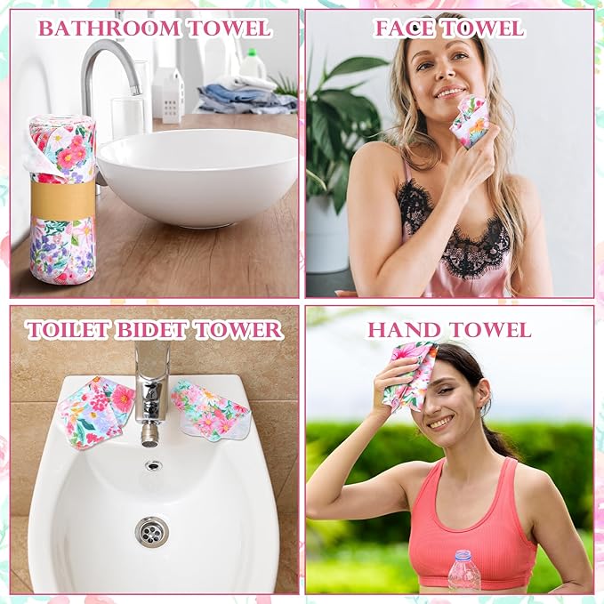36 Pack Bright Flowers Reusable Cleaning Cloths Washable Cotton Kitchen Towels for Home (Nitid Color)