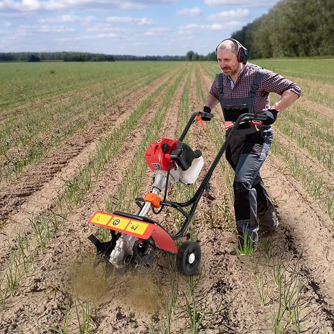 Tiller/Cultivator, Garden Rototiller for Lawn, Garden and Field Soil Cultivation, 52CC Gas Powered Engine Rototiller Garden Tool Cordless, Cultivated Land Depth 5-10cm/1.97-3.94in