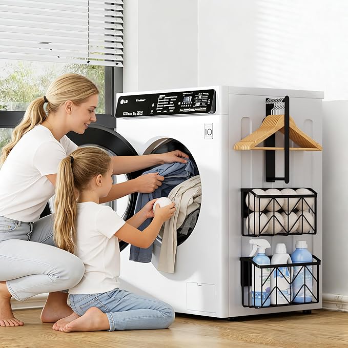 DAOYA Magnetic Dryer Ball Holder and Magnetic Hanger Holder Set - Magnetic Basket Storage for Dryer Balls, Laundry Pods, Dryer Sheets, Laundry Room Organization and Storage, Black