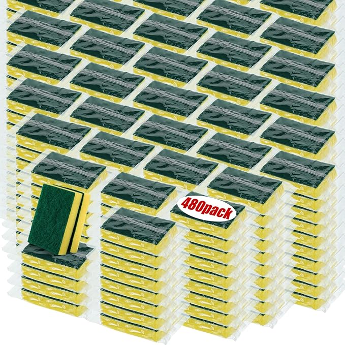Tanlade Individually Wrapped Sponge Dishwashing Sponge Bulk Non Scratch Scrub Sponges Kitchen Scouring Pad for Household Cleaning Rental Dishes Hotel Apartment Car