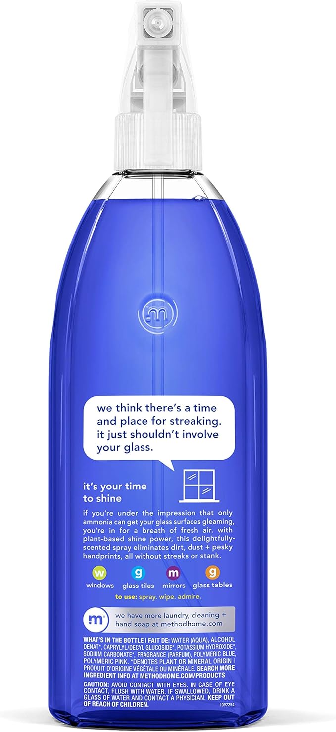 Method Glass Cleaner Spray, Mint, Ammonia Free Solution, Mirror & Window Cleaner - Great for Indoor & Outdoor Glass Surfaces, 28 oz Spray Bottles (Pack of 8)