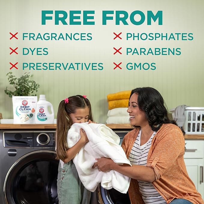 ARM & HAMMER Deep Clean Free & Clear Liquid Laundry Detergent, Free of Dyes, Perfumes and Phosphates, Suitable for Sensitive Skin, Dermatologist Tested, 75 Fl Oz, 50 Loads