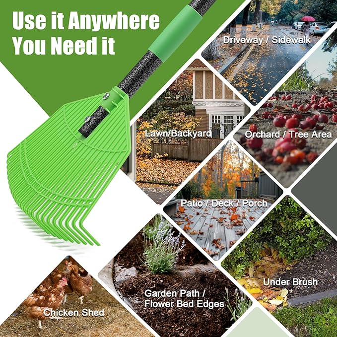 Plastic Leaf Rake - Upgraded Anti-Break Nylon Head,65" Adjustable Outdoor Yard Rakes for Leaves,Grass,Pine Needle,Mulch,Gentle On Lawn Garden - Lightweight for Women,Seniors & Kids,Childs