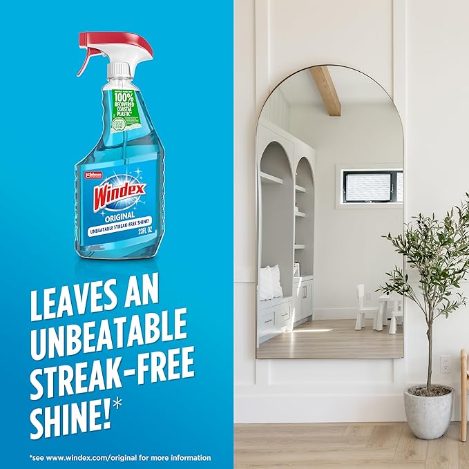 Windex Glass and Window Cleaner Spray Bottle, Bottle Made from 100% Recycled Plastic, Surface Cleaning Spray, Original Blue Scent, 23 Fl Oz,6 Count (Pack of 2)