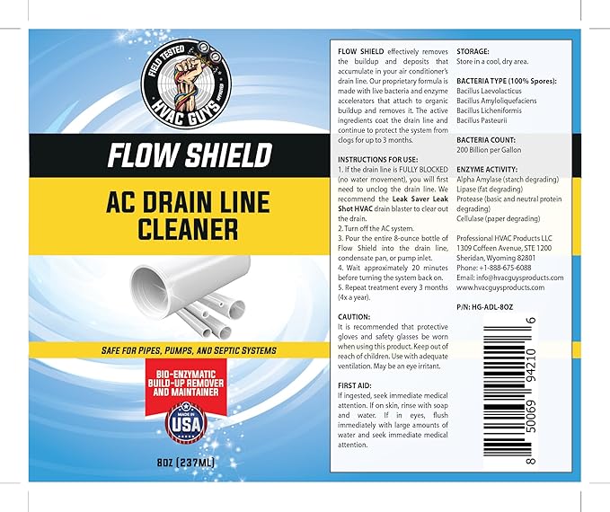 AC Drain Line Cleaner 6 Pack | Prevent Buildup and Overflow | 8oz - Up to 3 Months of Protection | Fast Acting & Long Lasting Bio-Enzymatic Formula