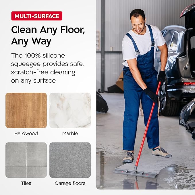 Tyroler Heavy Duty Floor Squeegee for Concrete Floors | 16.5" Squeegee for Floor with 55" 4-Part Handle | Squeegees Broom for Floors | The MoppyShmoppy is The Ideal Squeegees Mop for All Surfaces