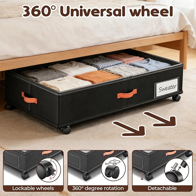 Under Bed Storage with Wheels 2-Pack, Under Bed Storage Containers 66L Clear Lids, Rolling Storage Drawers for Clothes Shoes Blankets, Underbed Organizer Bins(30" L x 16.2" W x 7.5" H)