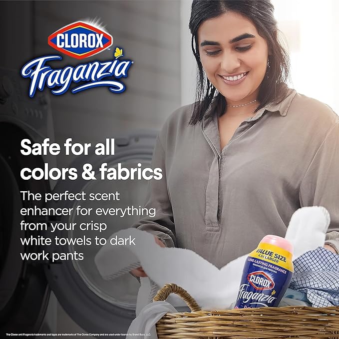 Clorox Fraganzia Laundry Scent Booster Crystals, In-Wash Fragrance Beads for Fresh-Smelling Clothes & Linens, Safe for All Fabrics & Colors, Easy-Pour Bottle, Rose Scent, 70 Oz - 6 Pack