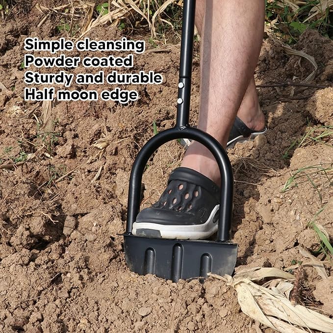 Pissente Half Moon Edger, High Hardness Carbon Steel Manual Cutting Shovel, Long Handle Trimming Tool for Garden Landscape Flower Bed Sidewalk Patio