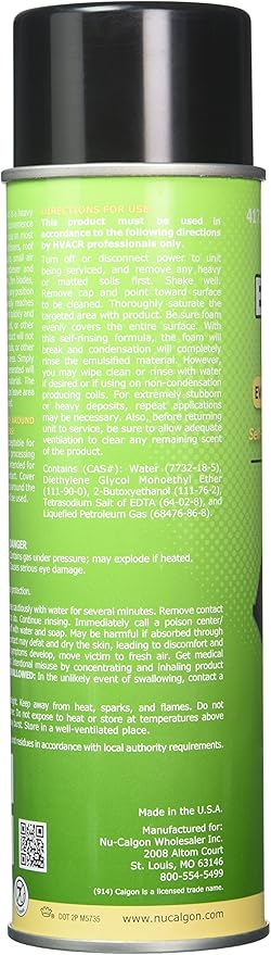 NU-Calgon 4171-75 Evap Foam No Rinse Evaporator Coil Cleaner, 18 oz. (Pack of 2)