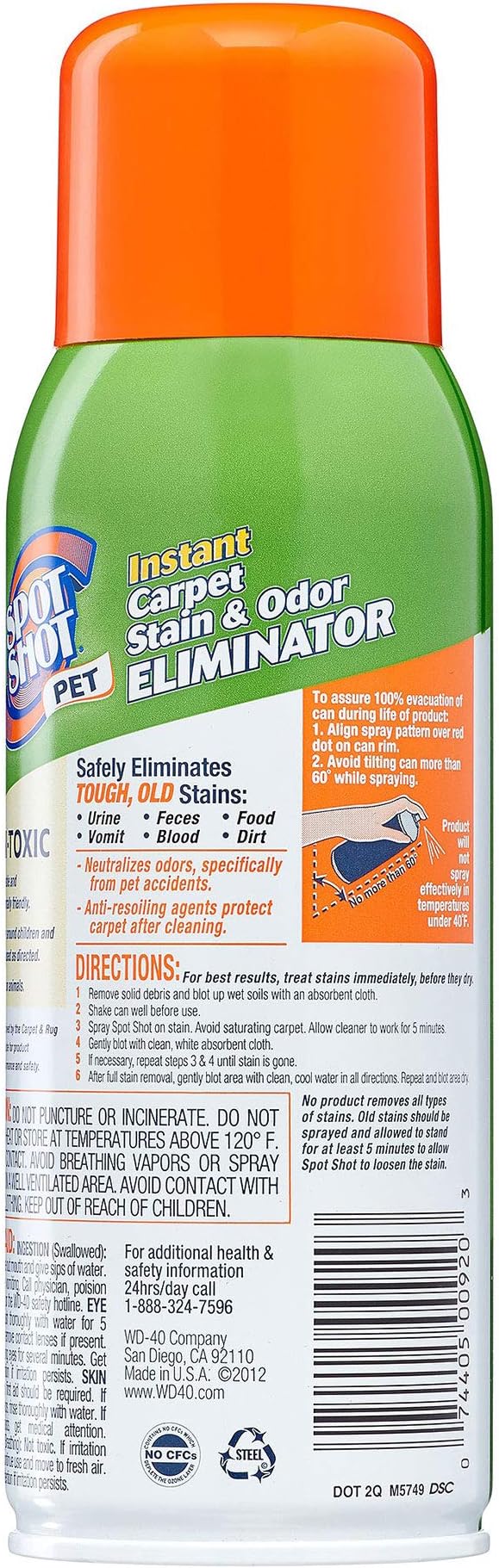 HFOTD Spot Shot Pet Instant Carpet Stain & Odor Eliminator Spray, 14 oz (Pack of 2)