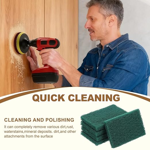 uxcell 5Pcs Scrubber Scouring Pad, 5.9 x 3.9 Inch 180 Grits Drill Power Brush Rectangle Scrub Pads Discs Polishing Pad for Household Furniture Automotive Cleaning, Green