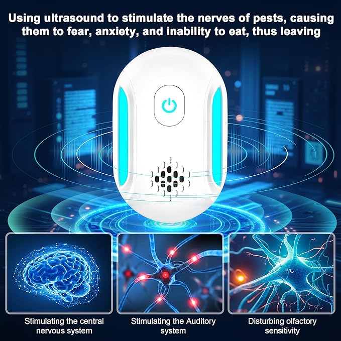 [2025 Upgraded] Ultrasonic Insect & Pest Indoor Repeller, Plug-in Control Electronic Repellent for Roach, Mouse, Rodent, Bugs, Mosquito, Spider, Mice, Ant, 2 Mode Switching (6 Pack)