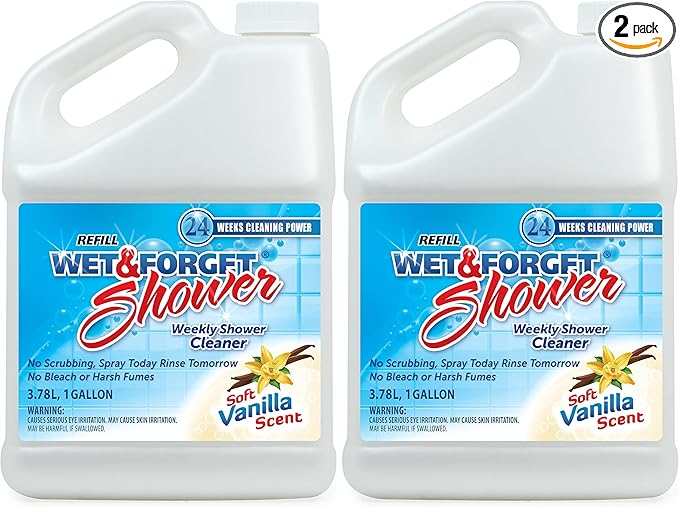 Wet & Forget Shower Cleaner Multi-Surface Weekly No Scrub,Bleach-Free Formula Vanilla Scent,128.00 Fl Oz,(Pack of 2)