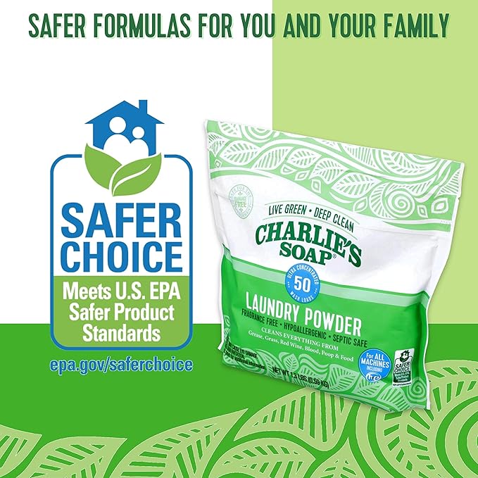 Charlie’s Soap Laundry Powder (50 Loads, 6 Pack) Hypoallergenic Deep Cleaning Washing Powder Detergent – Eco-Friendly, Safe, and Effective